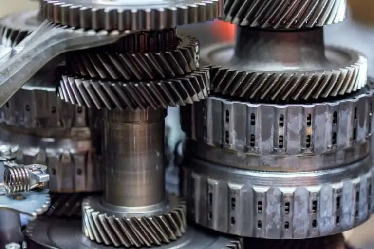 Close-up of transmission gears and clutch packs
